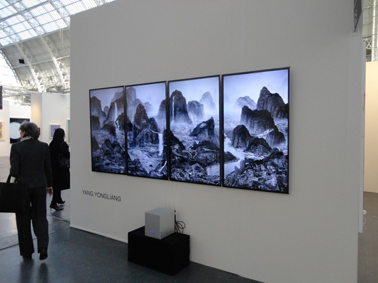 Chinese artist Yang Yongliang’s ‘The Day of Perpetual Night,’ an animated photographic landscape combing painting, photography, print and video technologies, on the stand of Galerie-Paris-Beijing at ART14 London. Image Auction Central News.